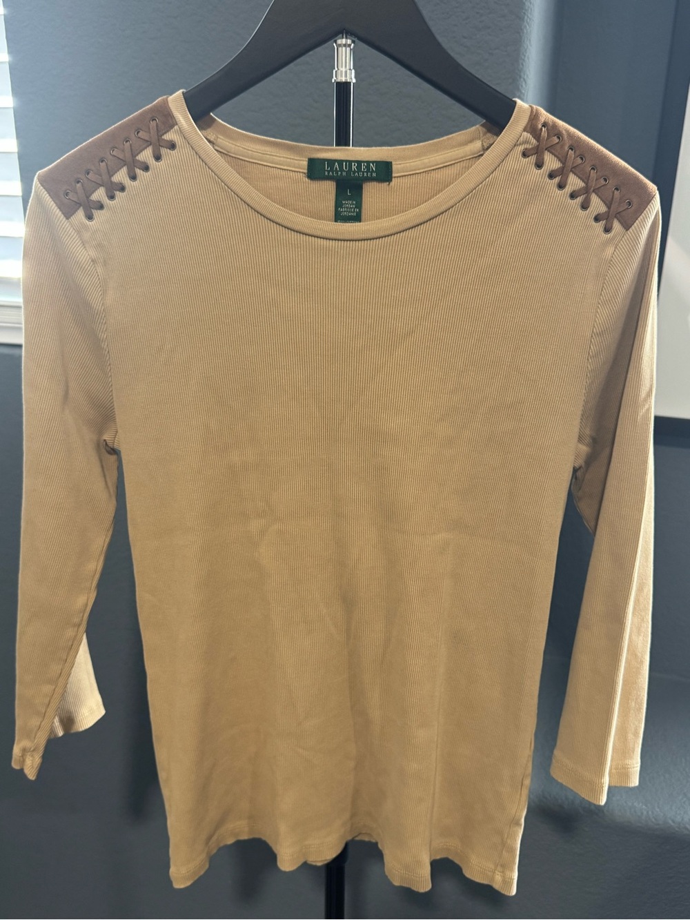Lauren Ralph Lauren Camel Lace-Up Shoulder Tee
